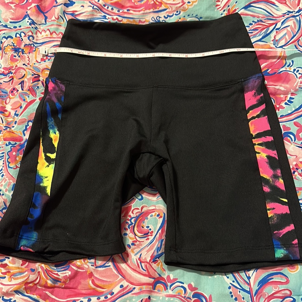 PINK Victoria’s Secret Bike Shorts Size XS Black Tie Dye Sides Worn Once Rainbow - Picture 3 of 5